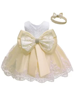 Flower Girl Dresses Jewel Neck Sleeveless Bows Lace Formal Kids Pageant Dresses