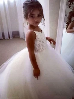 Flower Girl Dresses Straps Neck Sleeveless Lace Kids Party Dresses