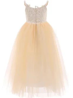 Flower Girl Dresses Straps Neck Sleeveless Lace Kids Party Dresses