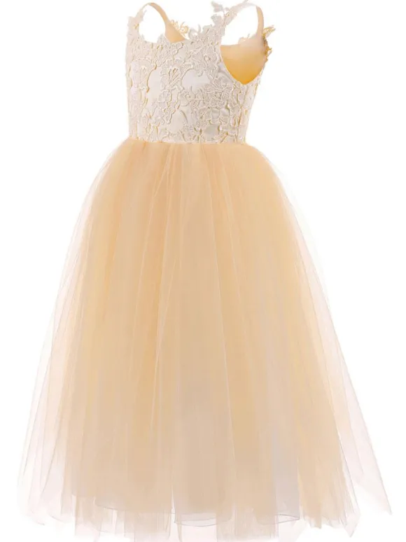 Flower Girl Dresses Straps Neck Sleeveless Lace Kids Party Dresses