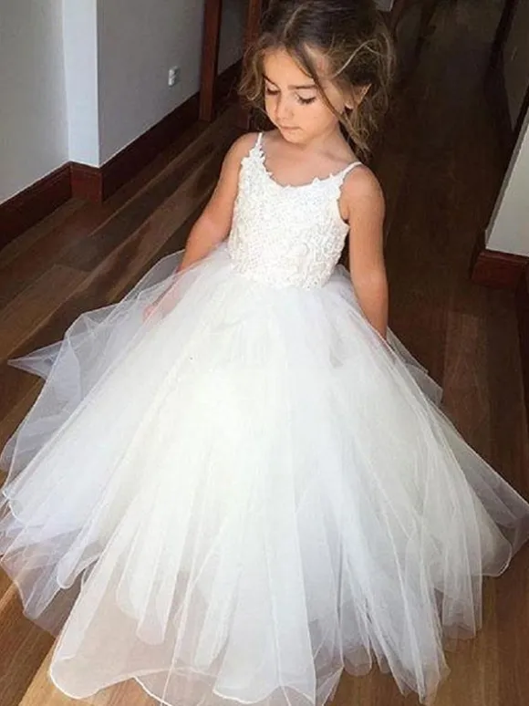 Flower Girl Dresses Straps Neck Sleeveless Lace Kids Party Dresses