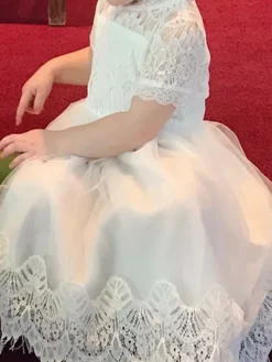 Flower Girl Dresses Tulle Jewel Neck Short Sleeves Knee Length A Line Kids Party Dresses