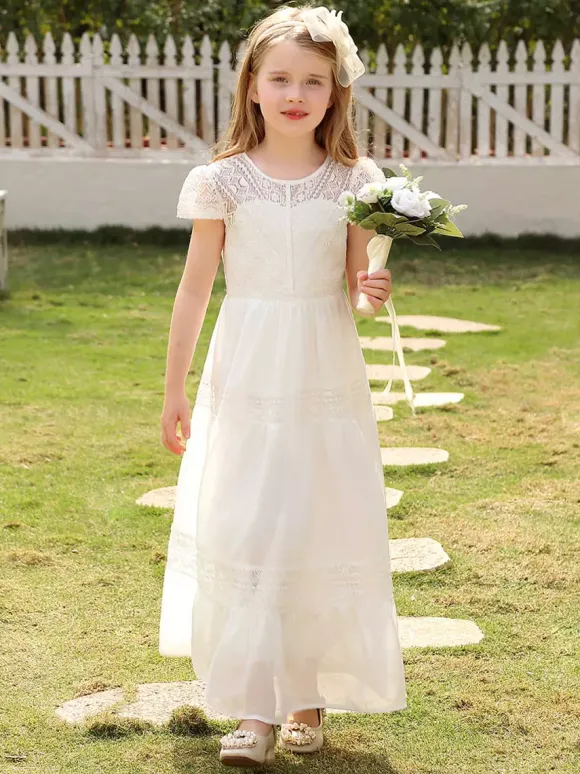 Flower Girl Dresses Wedding Cute Flower Girl Dress Flower Girl Dresses Kids Social Party Dress Short Sleeves Lace