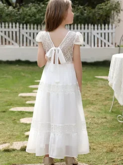 Flower Girl Dresses Wedding Cute Flower Girl Dress Flower Girl Dresses Kids Social Party Dress Short Sleeves Lace