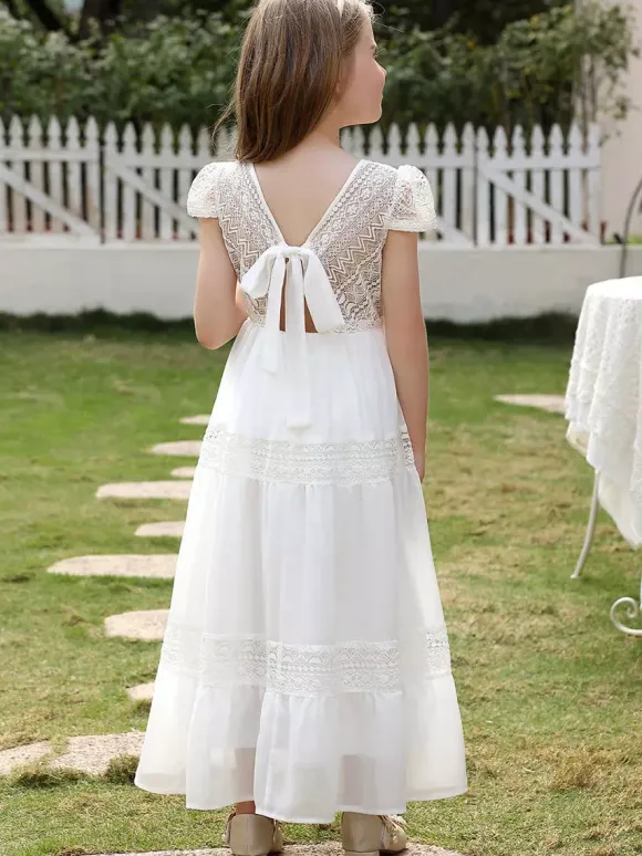 Flower Girl Dresses Wedding Cute Flower Girl Dress Flower Girl Dresses Kids Social Party Dress Short Sleeves Lace
