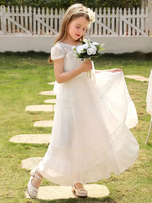 Flower Girl Dresses Wedding Cute Flower Girl Dress Flower Girl Dresses Kids Social Party Dress Short Sleeves Lace