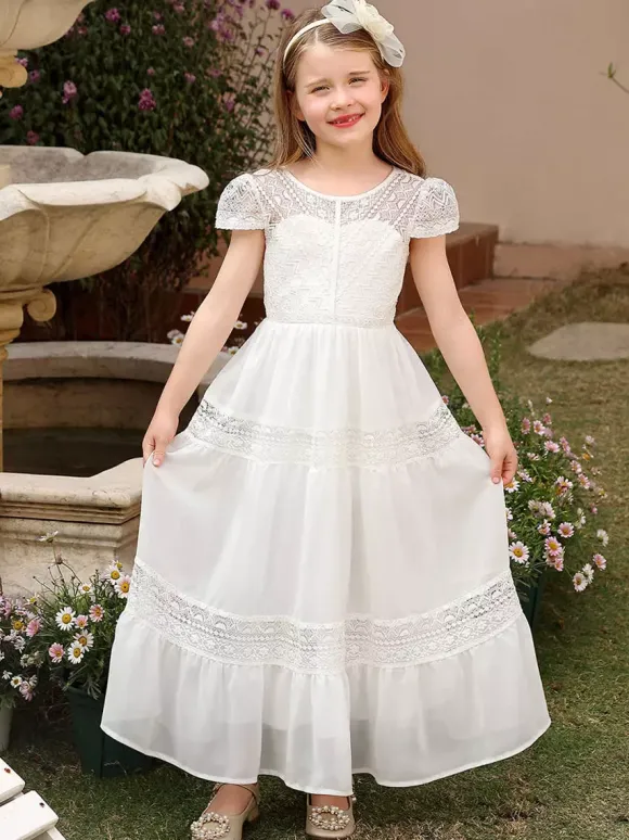 Flower Girl Dresses Wedding Cute Flower Girl Dress Flower Girl Dresses Kids Social Party Dress Short Sleeves Lace
