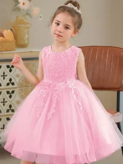 Flower Girl Dresses White Jewel Neck Cotton Sleeveless Knee-Length A-Line Embroidered Formal Kids Pageant Dresses