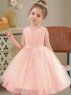 Flower Girl Dresses White Jewel Neck Cotton Sleeveless Knee-Length A-Line Embroidered Formal Kids Pageant Dresses