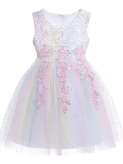 Flower Girl Dresses White Jewel Neck Cotton Sleeveless Knee-Length A-Line Embroidered Formal Kids Pageant Dresses
