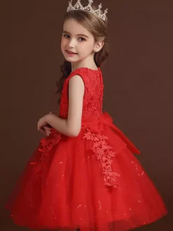 Flower Girl Dresses White Jewel Neck Cotton Sleeveless Knee-Length A-Line Embroidered Formal Kids Pageant Dresses
