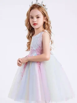 Flower Girl Dresses White Jewel Neck Cotton Sleeveless Knee-Length A-Line Embroidered Formal Kids Pageant Dresses