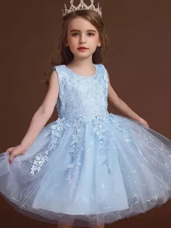 Flower Girl Dresses White Jewel Neck Cotton Sleeveless Knee-Length A-Line Embroidered Formal Kids Pageant Dresses