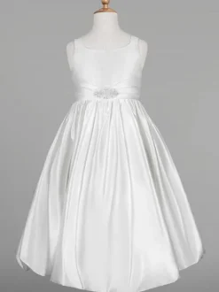 Flower Girl Dresses White Satin Jewel Neck Sleeveless Beaded Formal Kids Pageant Dresses Free Customization