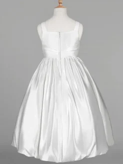 Flower Girl Dresses White Satin Jewel Neck Sleeveless Beaded Formal Kids Pageant Dresses Free Customization