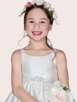 Flower Girl Dresses White Satin Jewel Neck Sleeveless Beaded Formal Kids Pageant Dresses Free Customization