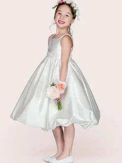 Flower Girl Dresses White Satin Jewel Neck Sleeveless Beaded Formal Kids Pageant Dresses Free Customization