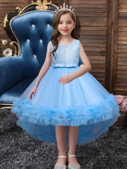 Flower Girl Dresses White Jewel Neck Sleeveless With Train A-Line Embroidered Kids Social Party Dresses