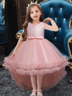Flower Girl Dresses White Jewel Neck Sleeveless With Train A-Line Embroidered Kids Social Party Dresses