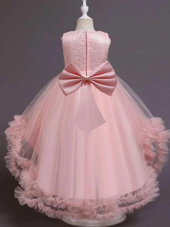 Flower Girl Dresses White Jewel Neck Sleeveless With Train A-Line Embroidered Kids Social Party Dresses