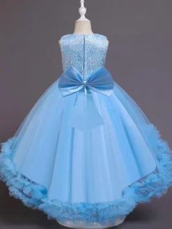 Flower Girl Dresses White Jewel Neck Sleeveless With Train A-Line Embroidered Kids Social Party Dresses