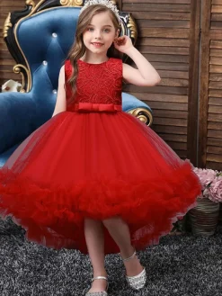 Flower Girl Dresses White Jewel Neck Sleeveless With Train A-Line Embroidered Kids Social Party Dresses