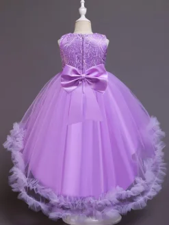 Flower Girl Dresses White Jewel Neck Sleeveless With Train A-Line Embroidered Kids Social Party Dresses