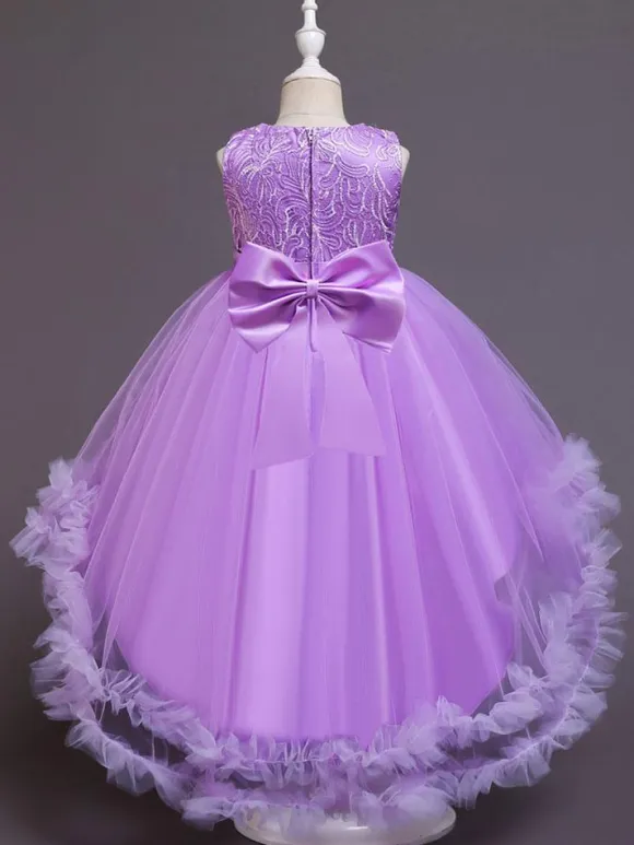 Flower Girl Dresses White Jewel Neck Sleeveless With Train A-Line Embroidered Kids Social Party Dresses