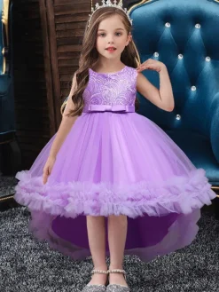 Flower Girl Dresses White Jewel Neck Sleeveless With Train A-Line Embroidered Kids Social Party Dresses
