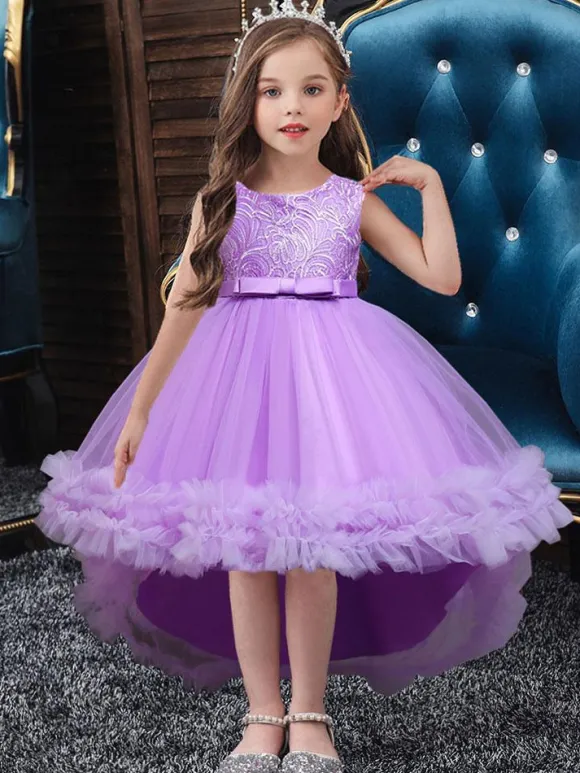 Flower Girl Dresses White Jewel Neck Sleeveless With Train A-Line Embroidered Kids Social Party Dresses