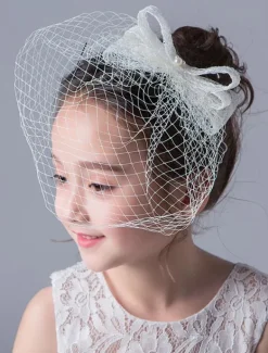 Flower Girl Hair Accessories Vintage Bow Blusher Veil Ivory Headpieces