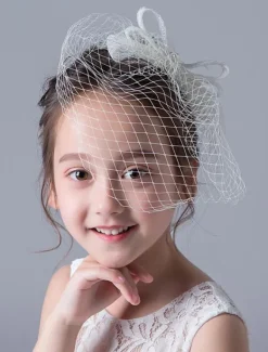 Flower Girl Hair Accessories Vintage Bow Blusher Veil Ivory Headpieces