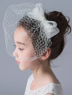 Flower Girl Hair Accessories Vintage Bow Blusher Veil Ivory Headpieces