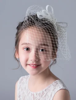 Flower Girl Hair Accessories Vintage Bow Blusher Veil Ivory Headpieces