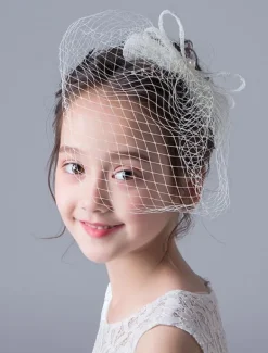 Flower Girl Hair Accessories Vintage Bow Blusher Veil Ivory Headpieces