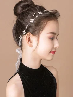 Flower Girl Headpieces Silver Ribbons Headwear Metal Hair Accessories For Kids
