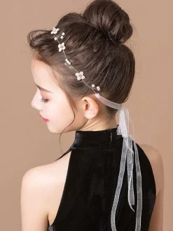Flower Girl Headpieces Silver Ribbons Headwear Metal Hair Accessories For Kids