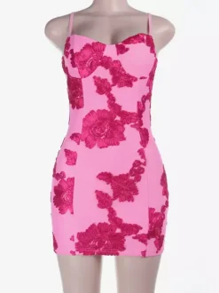Flower Decorations Women Bodycon Cami Dress - Spaghetti Strap Sexy Mini Dress - Sweet Summer Night Out Clubwear 2026