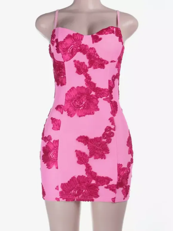 Flower Decorations Women Bodycon Cami Dress - Spaghetti Strap Sexy Mini Dress - Sweet Summer Night Out Clubwear 2026