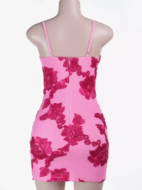 Flower Decorations Women Bodycon Cami Dress - Spaghetti Strap Sexy Mini Dress - Sweet Summer Night Out Clubwear 2026