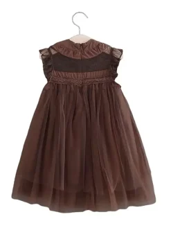 Flower Girl Dress Cotton Blend Cut Out Designed Neckline Sleeveless Brown
