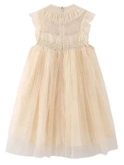 Flower Girl Dress Cotton Blend Cut Out Designed Neckline Sleeveless Brown
