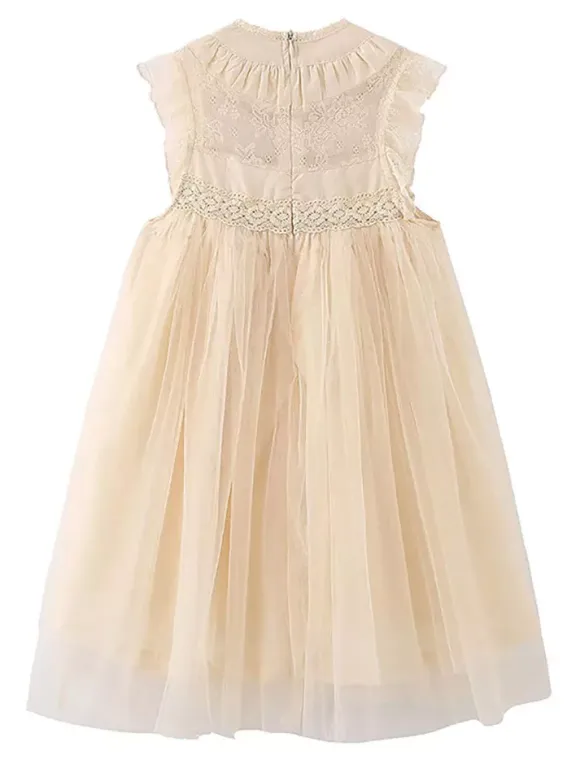 Flower Girl Dress Cotton Blend Cut Out Designed Neckline Sleeveless Brown