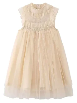 Flower Girl Dress Cotton Blend Cut Out Designed Neckline Sleeveless Brown