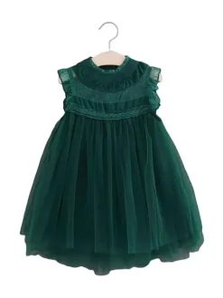 Flower Girl Dress Cotton Blend Cut Out Designed Neckline Sleeveless Brown