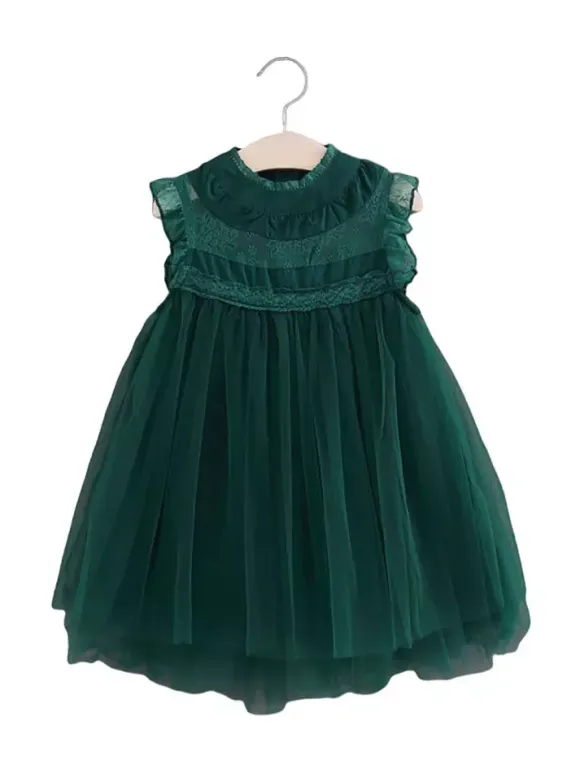 Flower Girl Dress Cotton Blend Cut Out Designed Neckline Sleeveless Brown