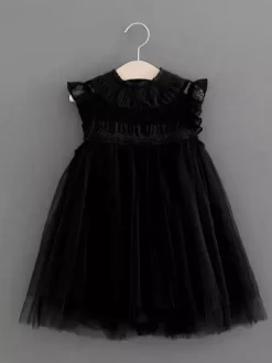 Flower Girl Dress Cotton Blend Cut Out Designed Neckline Sleeveless Brown