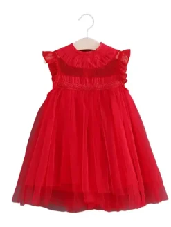 Flower Girl Dress Cotton Blend Cut Out Designed Neckline Sleeveless Brown