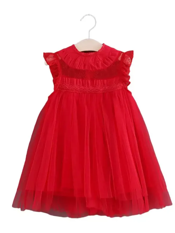 Flower Girl Dress Cotton Blend Cut Out Designed Neckline Sleeveless Brown