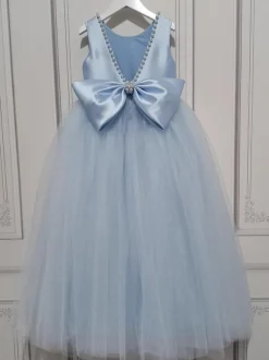 Flower Girl Dresses Baby Blue Tulle Sleeveless Jewel Neck Flower Girl Dresses